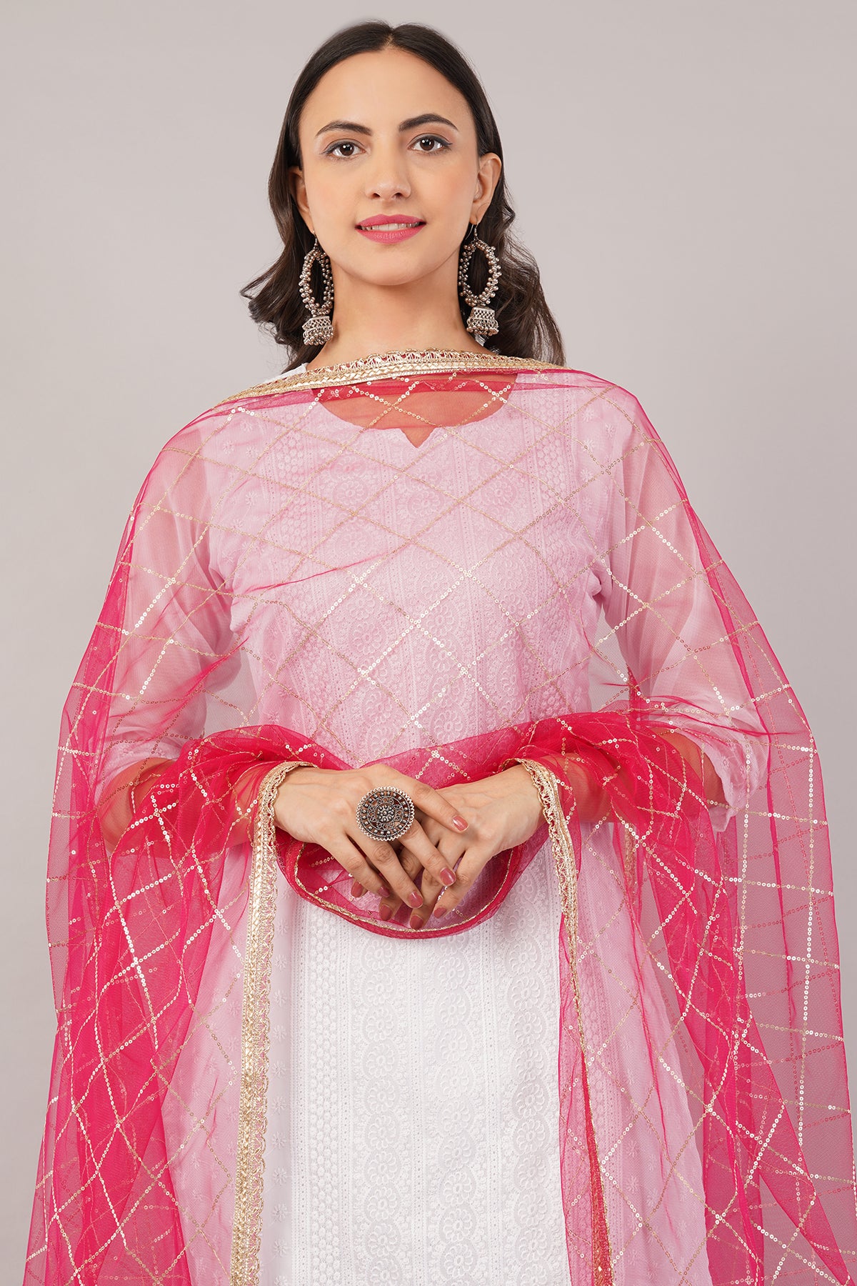 Net Sequins Chex Dupatta (NB9) - Negchaar