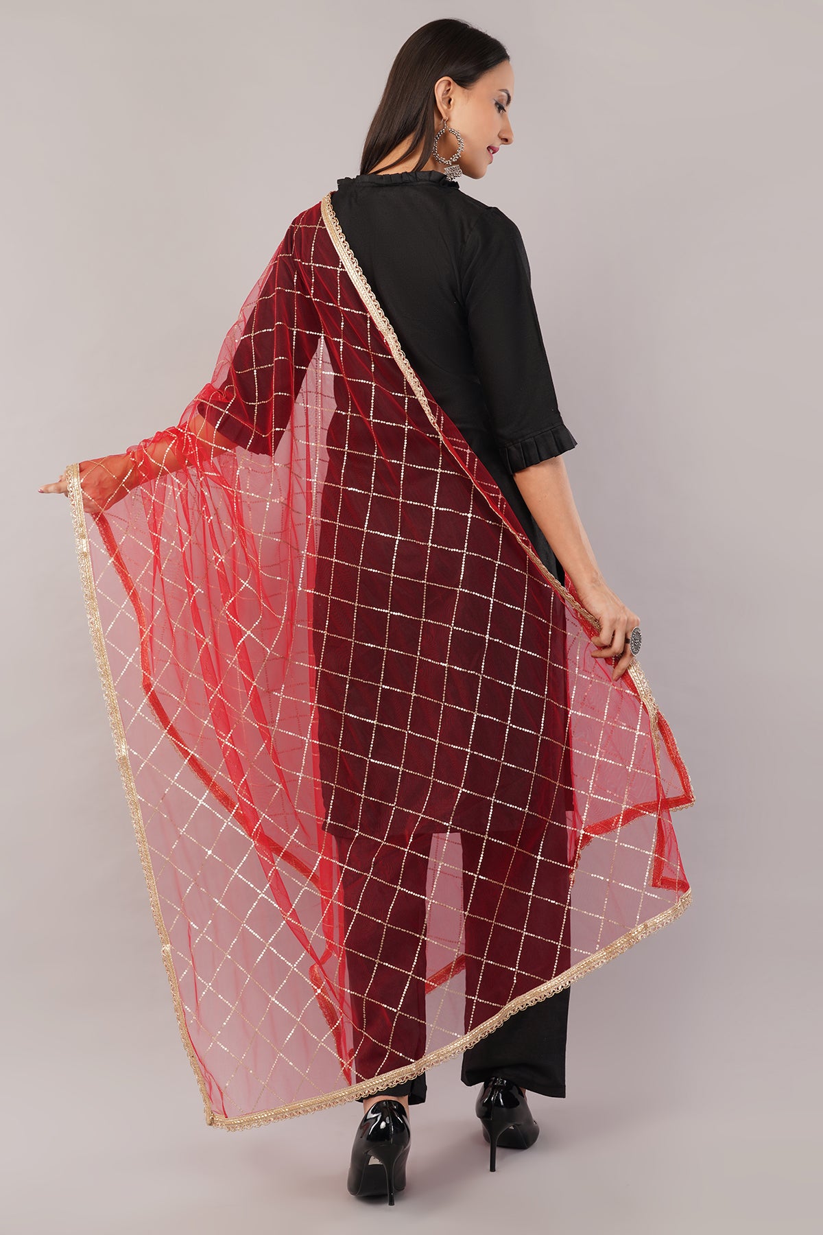 Net Sequins Chex Dupatta (NB1) - Negchaar