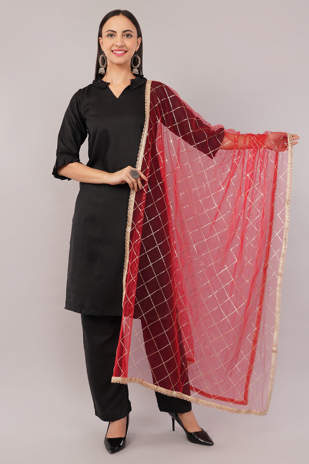 Net Sequins Chex Dupatta (NB1) - Negchaar