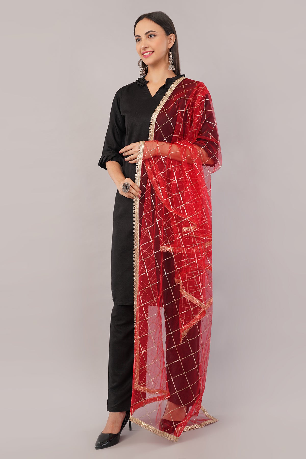 Net Sequins Chex Dupatta (NB1) - Negchaar