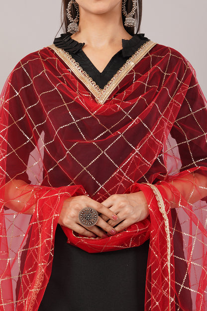 Net Sequins Chex Dupatta (NB1) - Negchaar