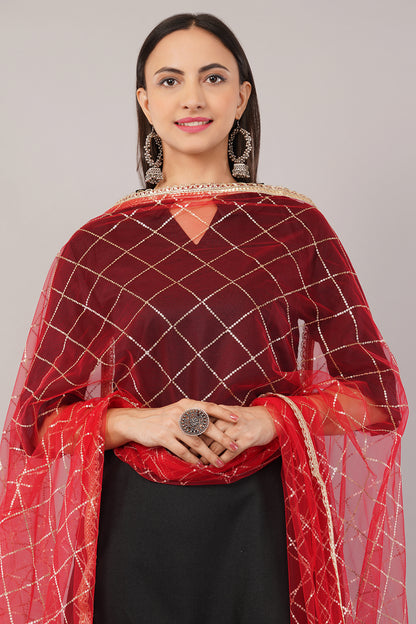 Net Sequins Chex Dupatta (NB1) - Negchaar