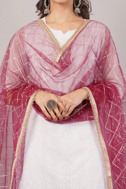 Net Sequins Chex Dupatta (NB5) - Negchaar