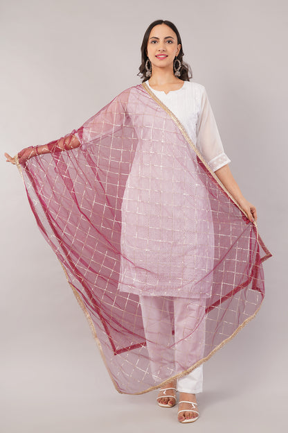 Net Sequins Chex Dupatta (NB5) - Negchaar