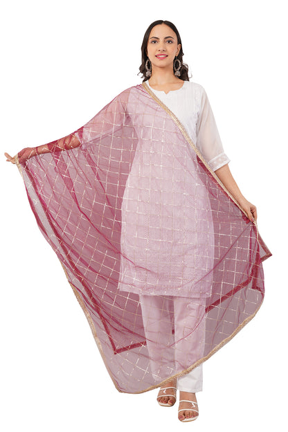 Net Sequins Chex Dupatta (NB5) - Negchaar
