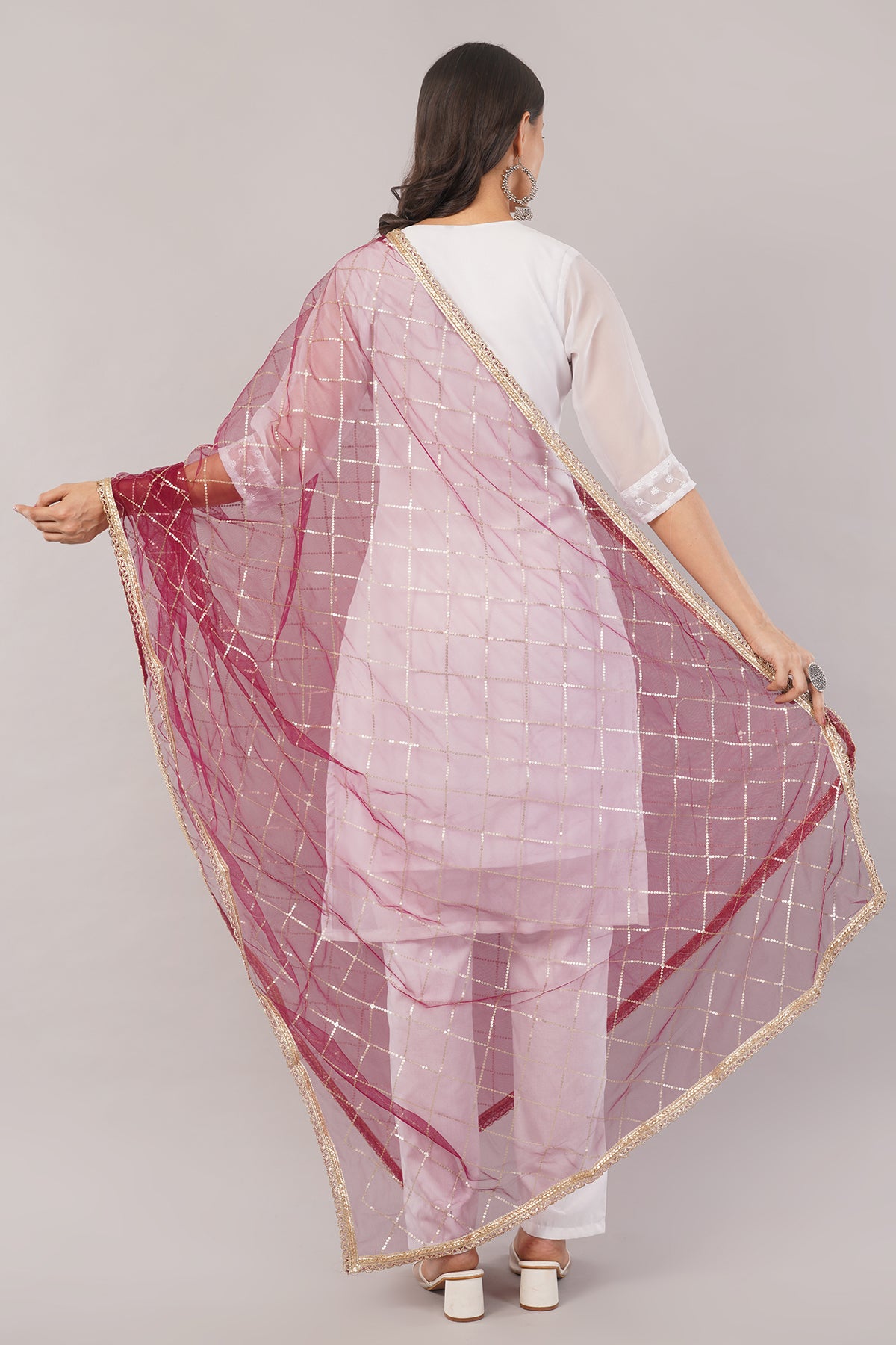 Net Sequins Chex Dupatta (NB5) - Negchaar