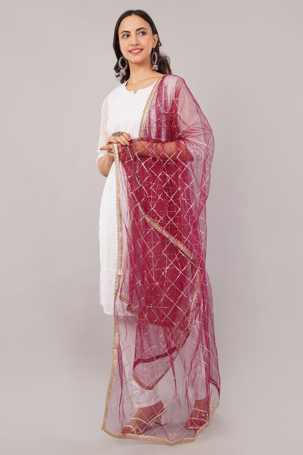 Net Sequins Chex Dupatta (NB5) - Negchaar