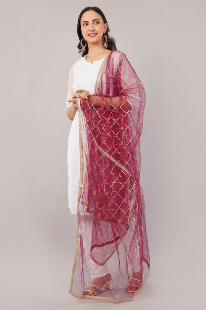 Net Sequins Chex Dupatta (NB5) - Negchaar
