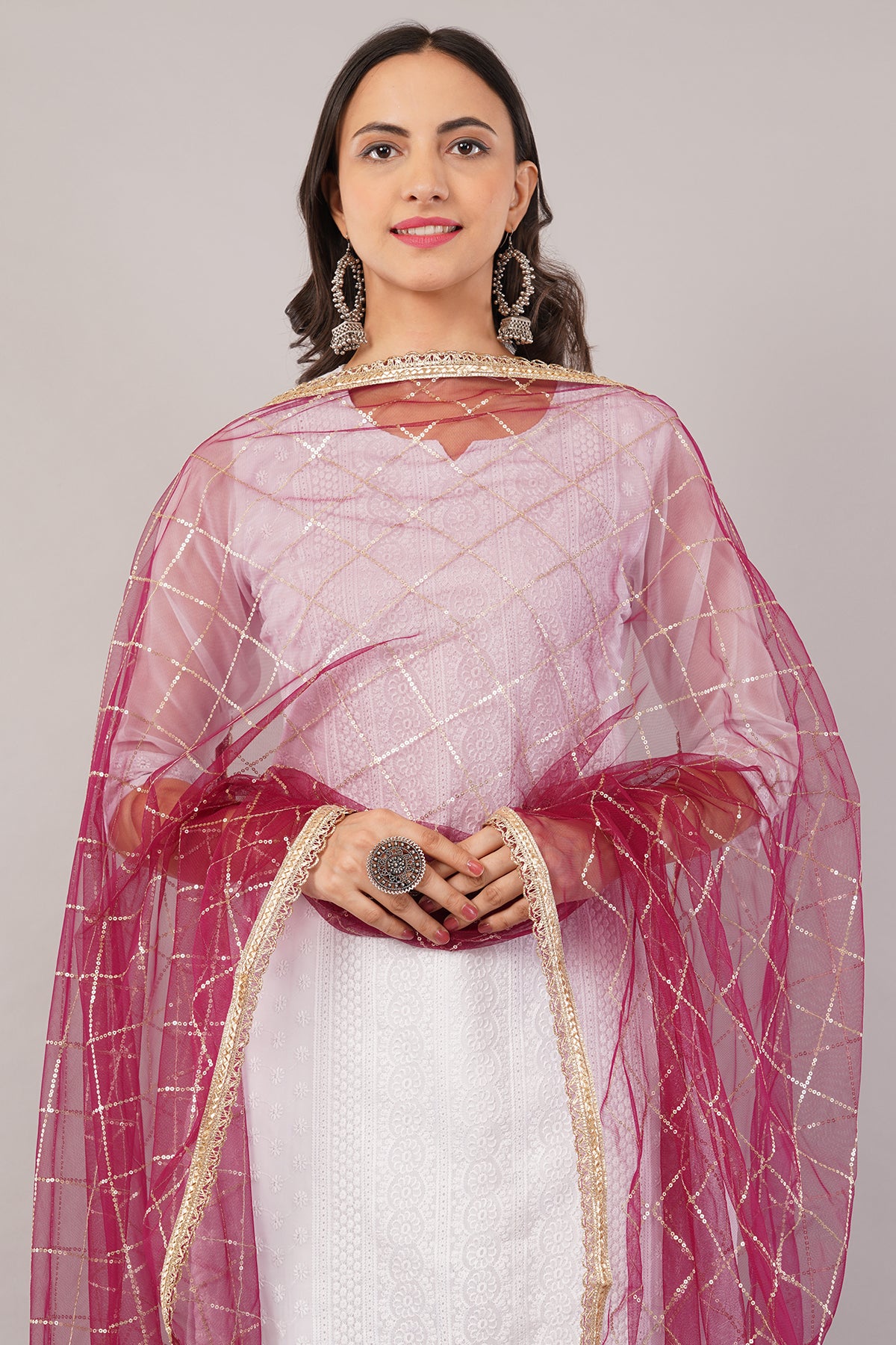 Net Sequins Chex Dupatta (NB5) - Negchaar