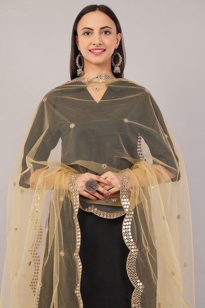 NET CUTWORK DUPATTA (Beige) NC3- NEGCHAAR