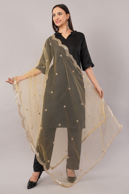 NET CUTWORK MIRROR DUPATTA (BEIGE) NC3- NEGCHAAR