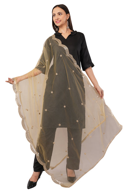 NET CUTWORK MIRROR DUPATTA (BEIGE) NC3- NEGCHAAR