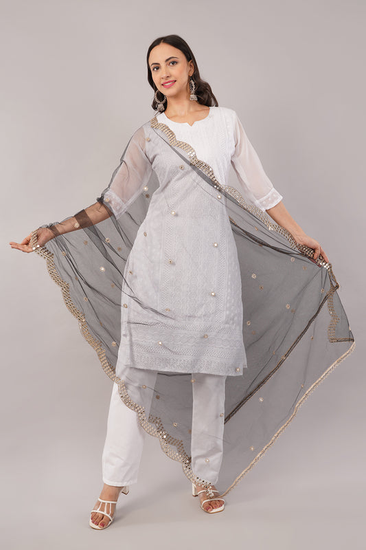 NET CUTWORK MIRROR DUPATTA (BLACK) NC6- NEGCHAAR