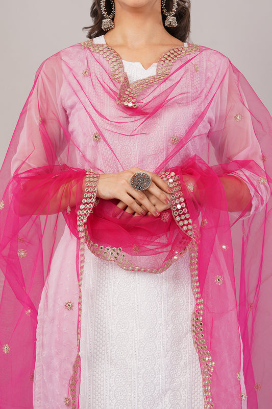 NET CUTWORK MIRROR DUPATTA (MARGENTA) NC9- NEGCHAAR