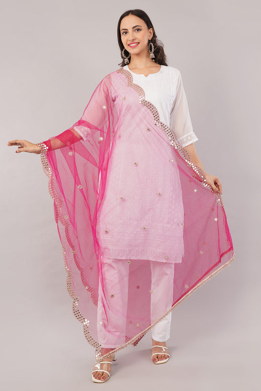 NET CUTWORK MIRROR DUPATTA (MARGENTA) NC9- NEGCHAAR