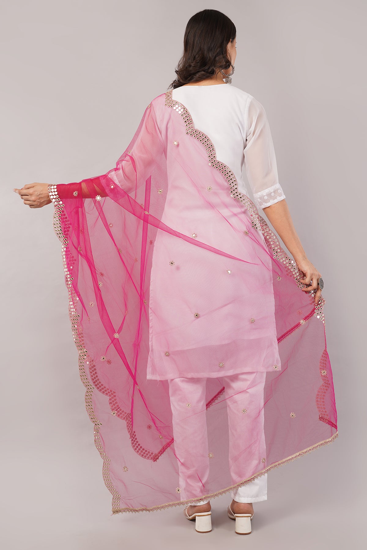 NET CUTWORK MIRROR DUPATTA (MARGENTA) NC9- NEGCHAAR