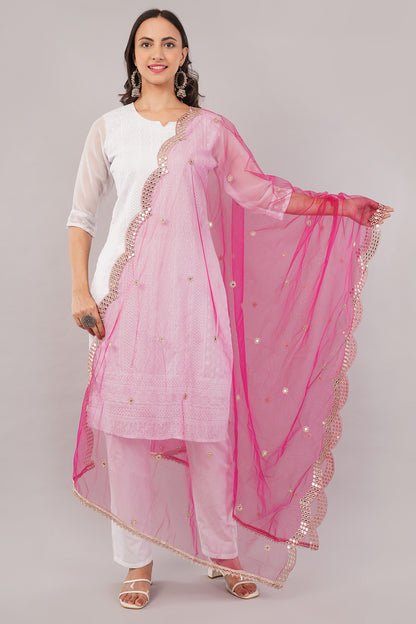 NET CUTWORK MIRROR DUPATTA (MARGENTA) NC9- NEGCHAAR