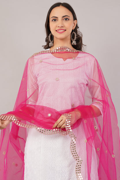 NET CUTWORK MIRROR DUPATTA (MARGENTA) NC9- NEGCHAAR