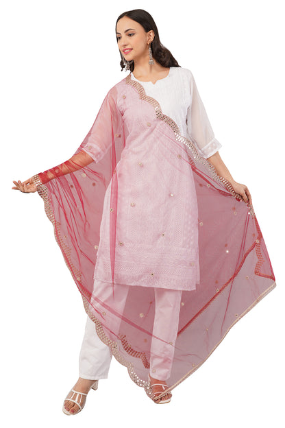 NET CUTWORK MIRROR DUPATTA (MAROON) NC5- NEGCHAAR