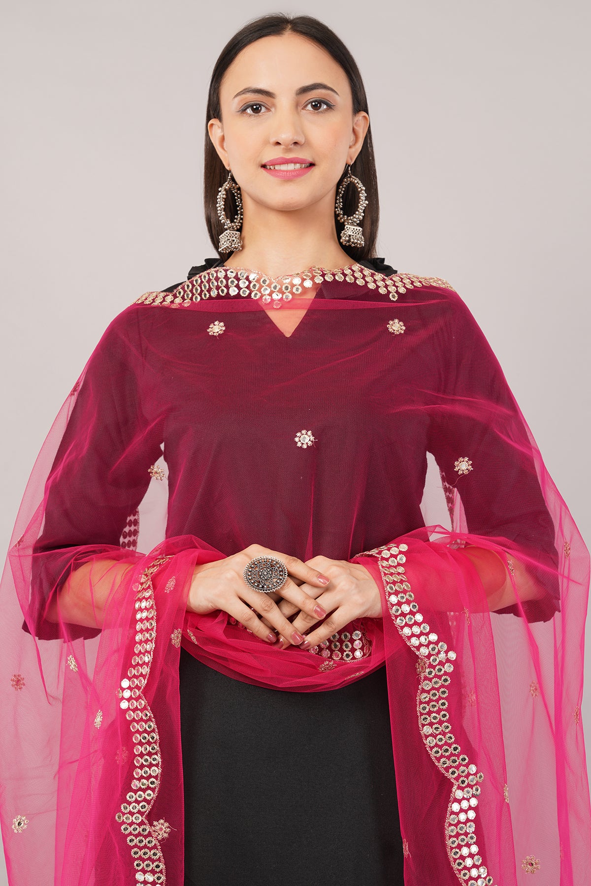 NET CUTWORK DUPATTA (RANI) NC2 - NEGCHAAR