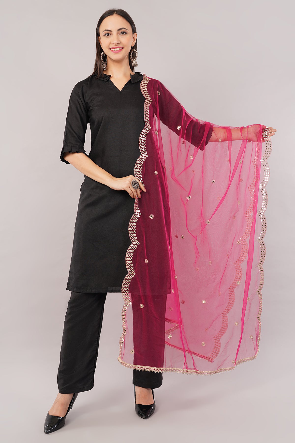NET CUTWORK DUPATTA (RANI) NC2 - NEGCHAAR