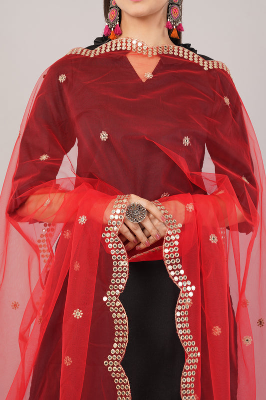 NET CUTWORK DUPATTA (RED) NC1 - NEGCHAAR