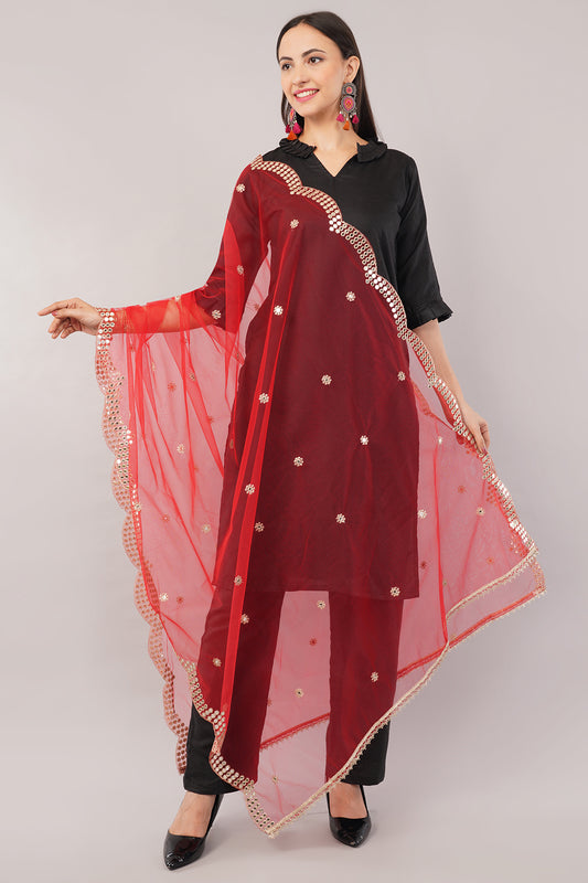 NET CUTWORK DUPATTA (RED) NC1 - NEGCHAAR