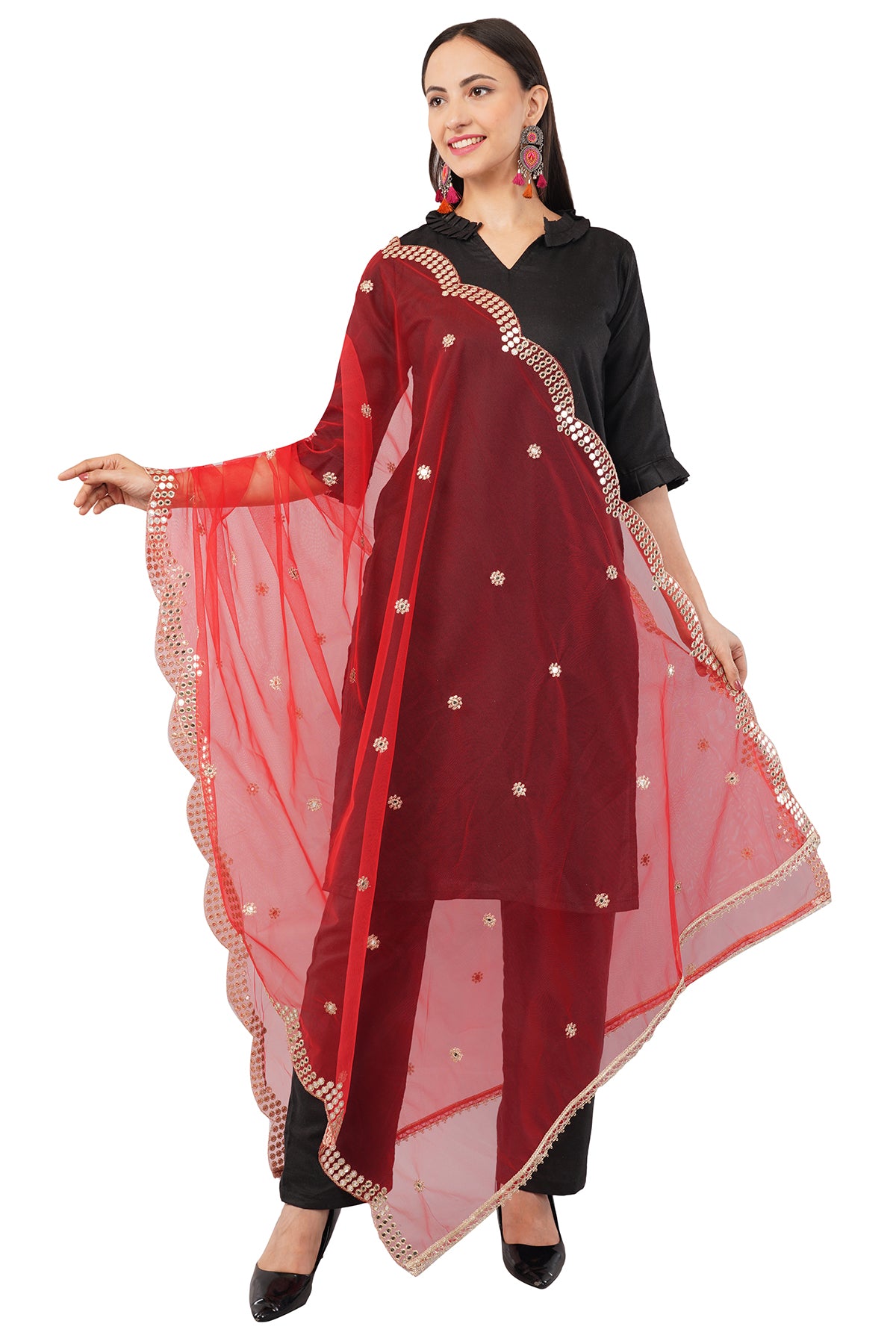 NET CUTWORK DUPATTA (RED) NC1 - NEGCHAAR