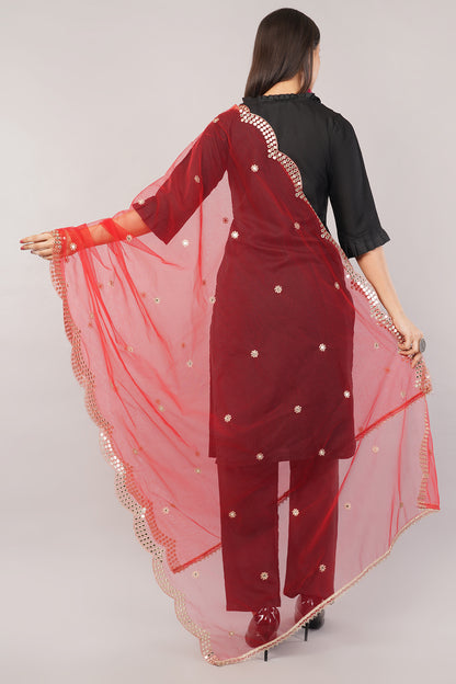 NET CUTWORK DUPATTA (RED) NC1 - NEGCHAAR