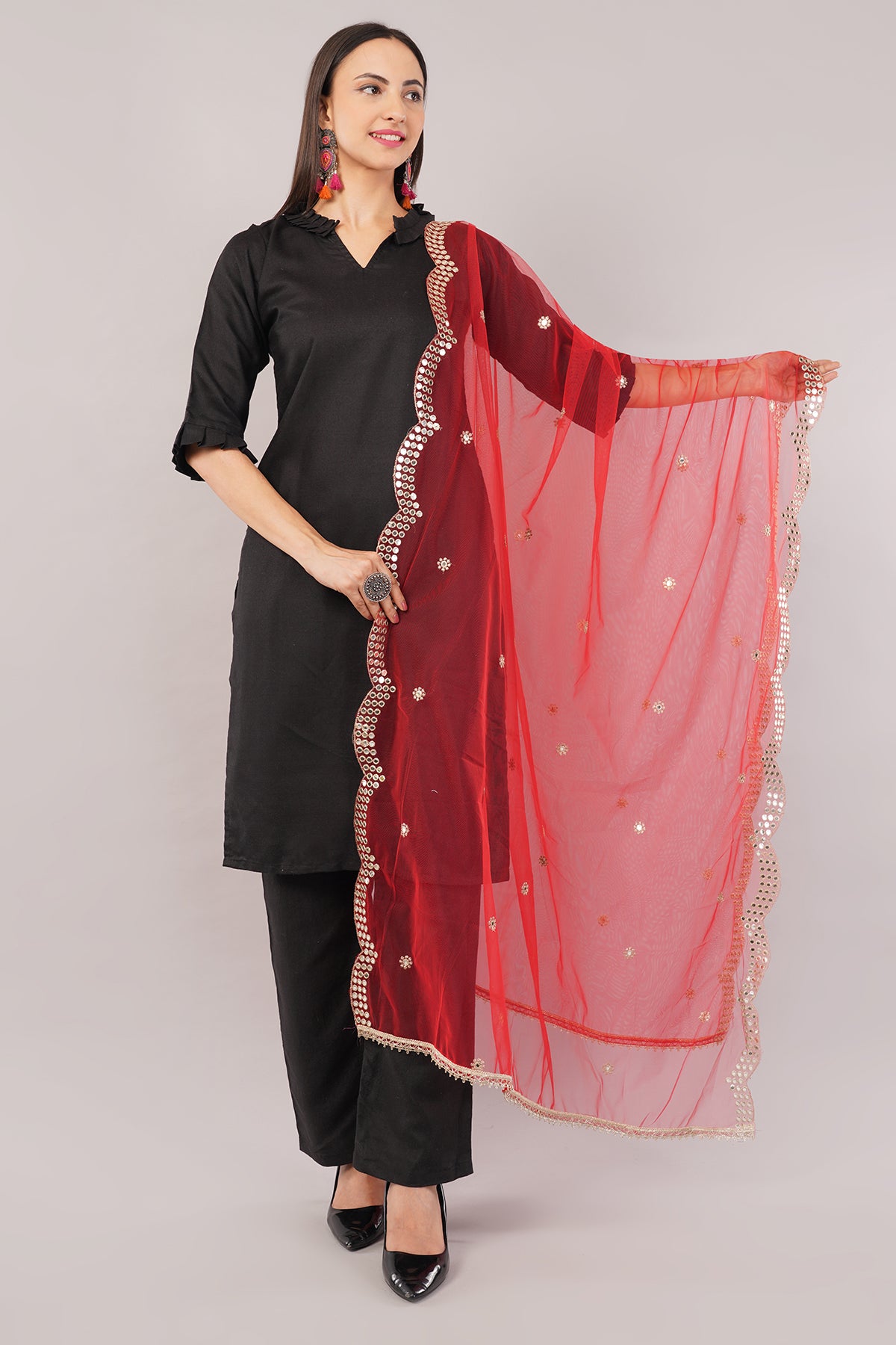 NET CUTWORK DUPATTA (RED) NC1 - NEGCHAAR