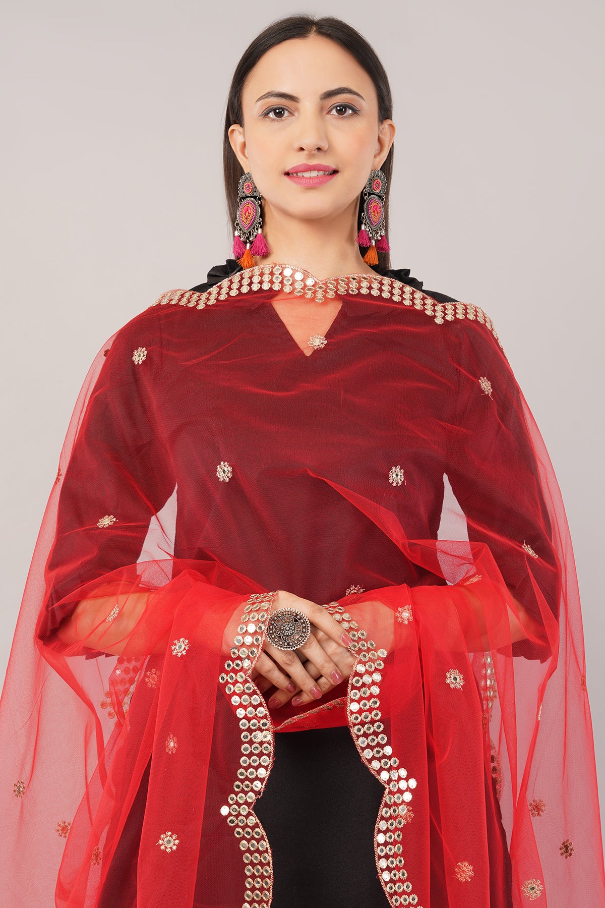 NET CUTWORK DUPATTA (RED) NC1 - NEGCHAAR