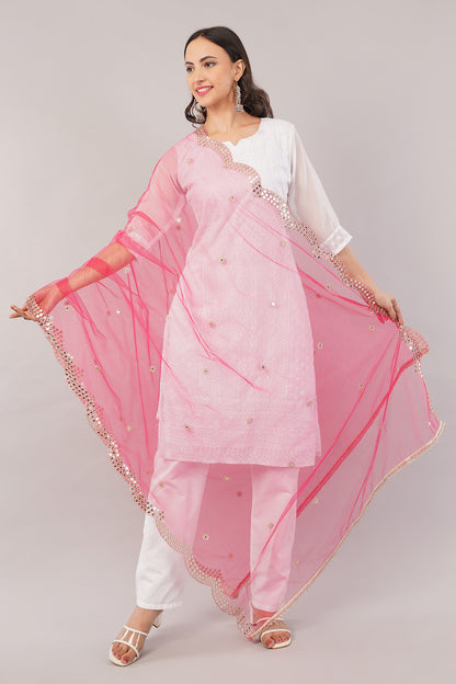 NET CUTWORK MIRROR DUPATTA (HOT PINK) NC4- NEGCHAAR