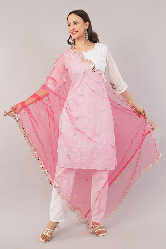 NET CUTWORK MIRROR DUPATTA (HOT PINK) NC4- NEGCHAAR