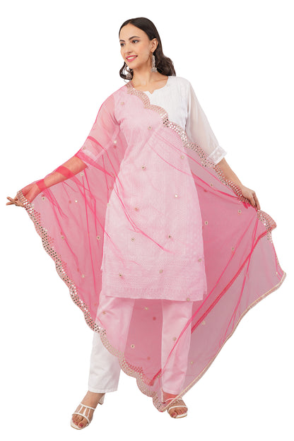 NET CUTWORK MIRROR DUPATTA (HOT PINK) NC4- NEGCHAAR