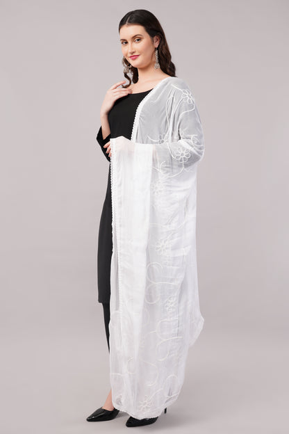 “Nazneen Chiffon Embroidered Dyeable Dupatta (ND1) with delicate embroidery – lightweight, breathable, and perfect for custom dyeing and everyday ethnic wear by Negchaar”