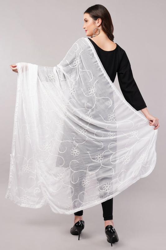 “Nazneen Chiffon Embroidered Dyeable Dupatta (ND1) with delicate embroidery – lightweight, breathable, and perfect for custom dyeing and everyday ethnic wear by Negchaar”