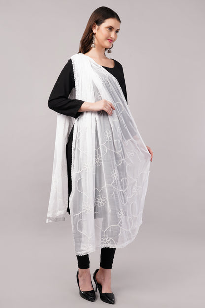 “Nazneen Chiffon Embroidered Dyeable Dupatta (ND1) with delicate embroidery – lightweight, breathable, and perfect for custom dyeing and everyday ethnic wear by Negchaar”